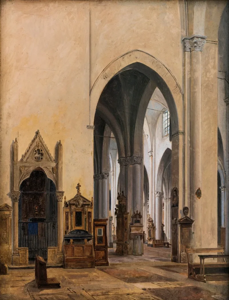 Constantin Hansen – Das Innere von S. Maria Minerva in Rom 1839 | Giclée Kunstdruck gerahmt