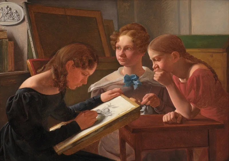 Constantin Hansen | Kunstnerens Søstre; Alvilde, Ida og Henriette - 1827 | Indrammet kunsttryk | Danmarks Guldalder | formida