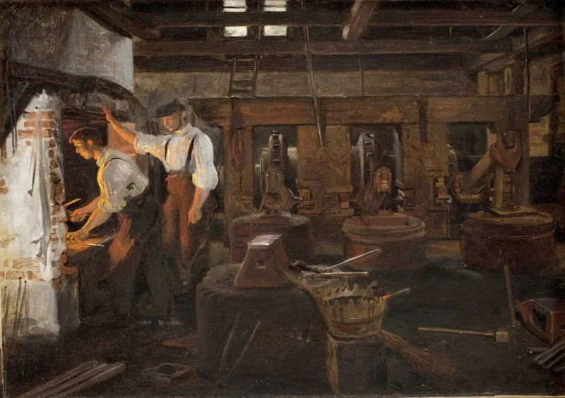 Constantin Hansen | Den gamle hammersmedje ved Hellebæk - 1859 | Indrammet kunsttryk | Danmarks Guldalder | formida