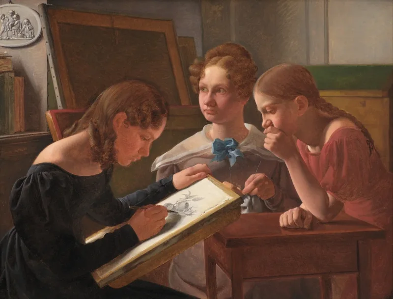 Constantin Hansen – Die Schwestern des Künstlers; Alvilde, Ida und Henriette 1827 | Giclée Kunstdruck gerahmt