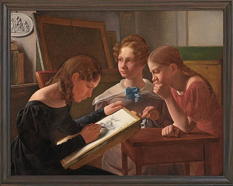 Constantin Hansen – Die Schwestern des Künstlers; Alvilde, Ida und Henriette 1827 | Giclée Kunstdruck gerahmt