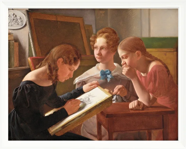 Constantin Hansen – Die Schwestern des Künstlers; Alvilde, Ida und Henriette 1827 | Giclée Kunstdruck gerahmt