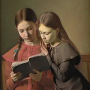 Constantin Hansen – Die Schwestern des Künstlers, Signe und Henriette, lesen ein Buch 1826 | Giclée Kunstdruck gerahmt