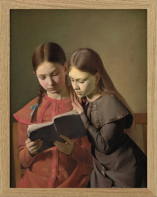 Constantin Hansen – Die Schwestern des Künstlers, Signe und Henriette, lesen ein Buch 1826 | Giclée Kunstdruck gerahmt