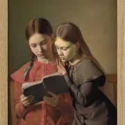 Constantin Hansen – Die Schwestern des Künstlers, Signe und Henriette, lesen ein Buch 1826 | Giclée Kunstdruck gerahmt