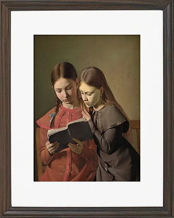 Constantin Hansen – Die Schwestern des Künstlers, Signe und Henriette, lesen ein Buch 1826 | Giclée Kunstdruck gerahmt