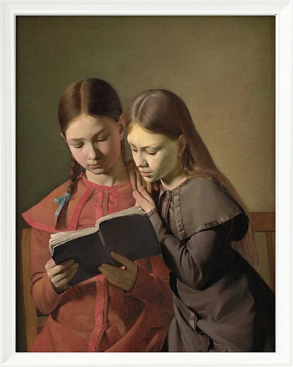 Constantin Hansen – Die Schwestern des Künstlers, Signe und Henriette, lesen ein Buch 1826 | Giclée Kunstdruck gerahmt