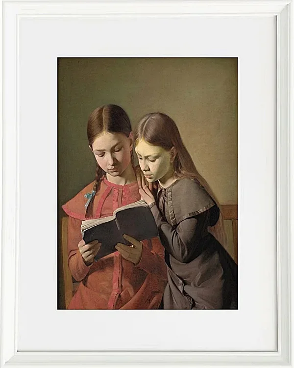 Constantin Hansen – Die Schwestern des Künstlers, Signe und Henriette, lesen ein Buch 1826 | Giclée Kunstdruck gerahmt