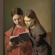 Constantin Hansen – Die Schwestern des Künstlers, Signe und Henriette, lesen ein Buch 1826 | Giclée Kunstdruck gerahmt