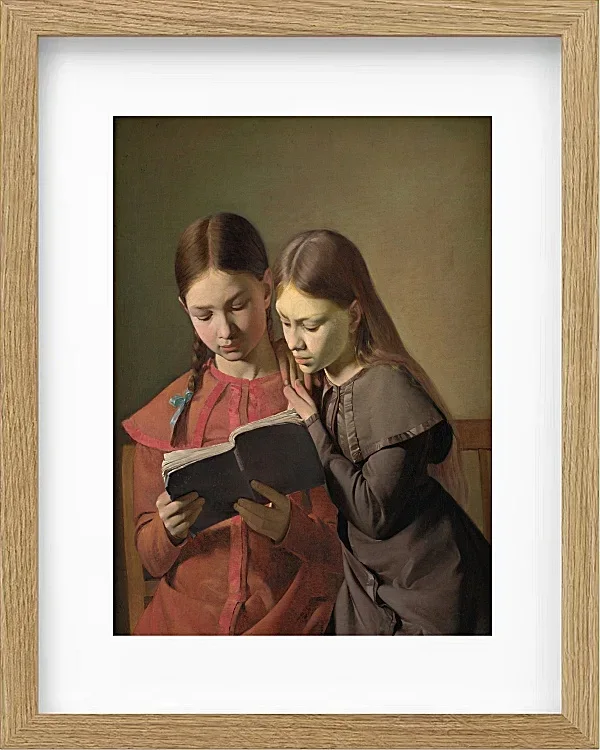 Constantin Hansen – Die Schwestern des Künstlers, Signe und Henriette, lesen ein Buch 1826 | Giclée Kunstdruck gerahmt