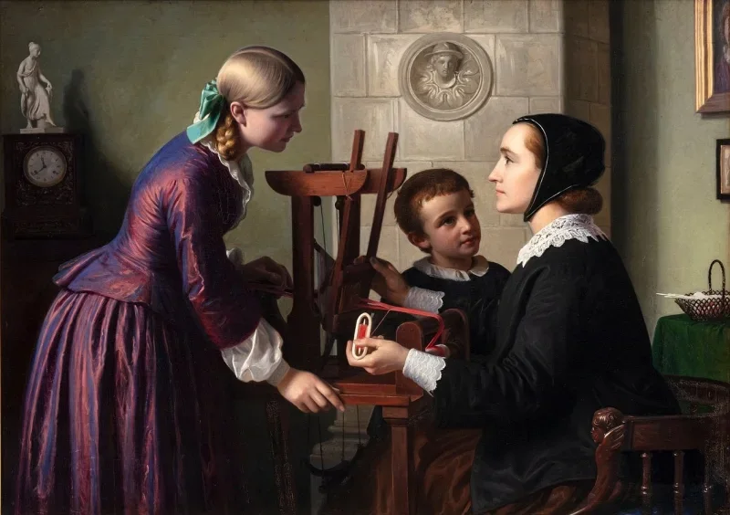 Constantin Hansen | En husmor ved sin båndvæv - 1859 | Indrammet kunsttryk | Danmarks Guldalder | formida