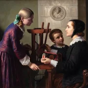 Constantin Hansen | En husmor ved sin båndvæv - 1859 | Indrammet kunsttryk | Danmarks Guldalder | formida