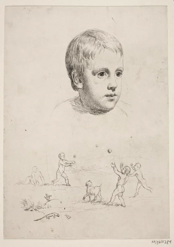Constantin Hansen | Porträt von T. N. Thiele als Kind - 1847 | Indrammet kunsttryk | Danmarks Guldalder | formida