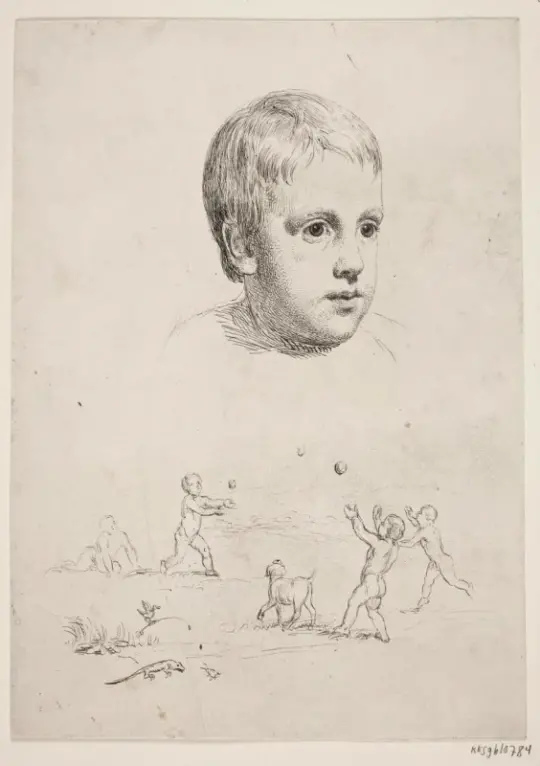 Constantin Hansen | Porträt von T. N. Thiele als Kind - 1847 | Indrammet kunsttryk | Danmarks Guldalder | formida