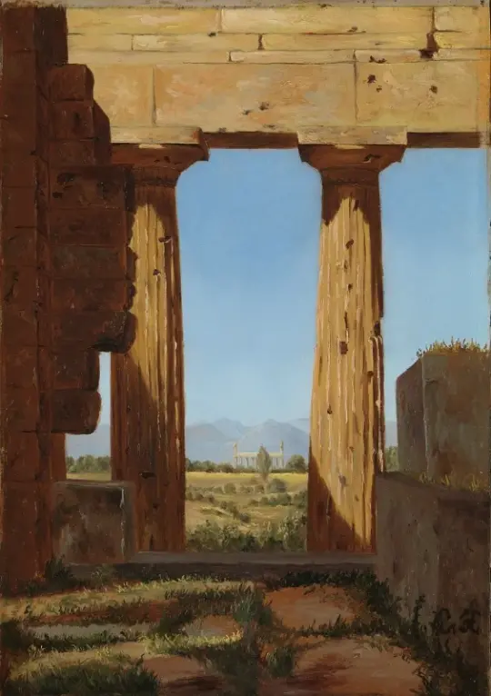 Constantin Hansen | Søjler fra Neptuntemplet i Paestum - 1838 | Indrammet kunsttryk | Danmarks Guldalder | formida