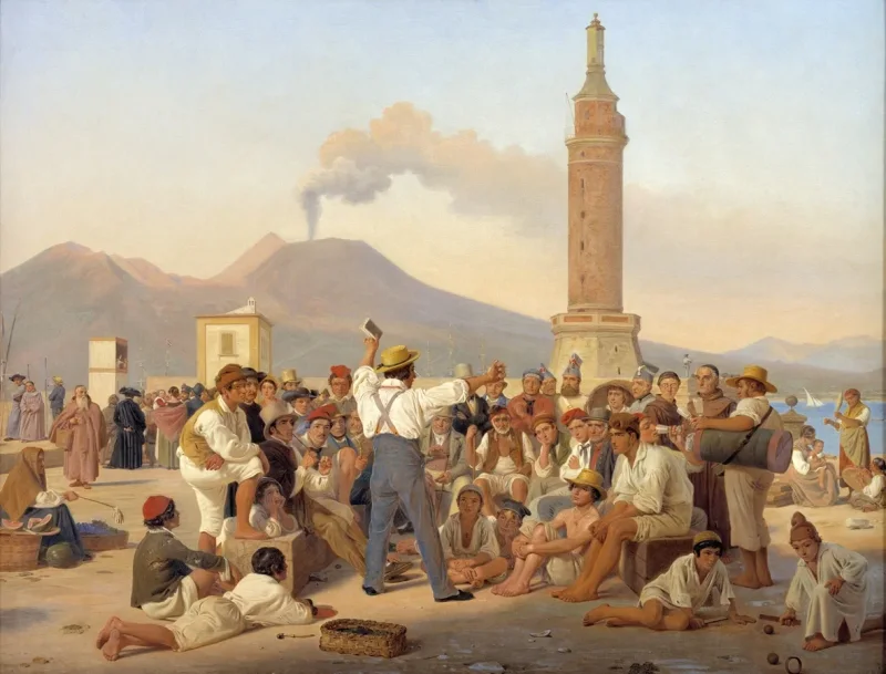 Constantin Hansen – Ein Rezitator von „Furious Orlando“ im Molo, Neapel 1839 | Giclée Kunstdruck gerahmt