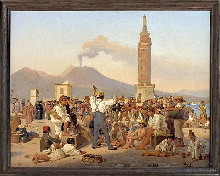 Constantin Hansen – Ein Rezitator von „Furious Orlando“ im Molo, Neapel 1839 | Giclée Kunstdruck gerahmt