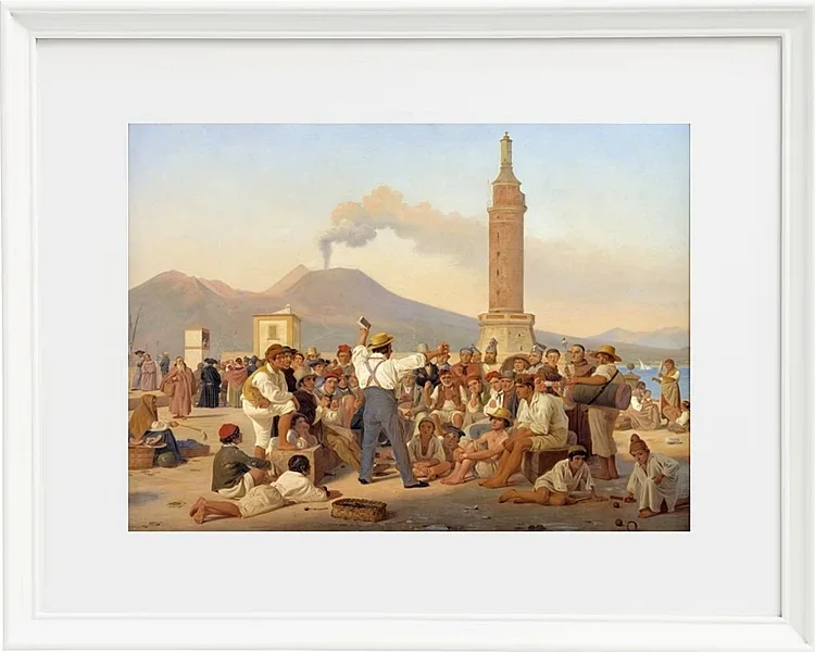 Constantin Hansen – Ein Rezitator von „Furious Orlando“ im Molo, Neapel 1839 | Giclée Kunstdruck gerahmt