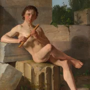 Constantin Hansen – Ein männliches Modell, das Flöte spielt 1826 | Giclée Kunstdruck gerahmt