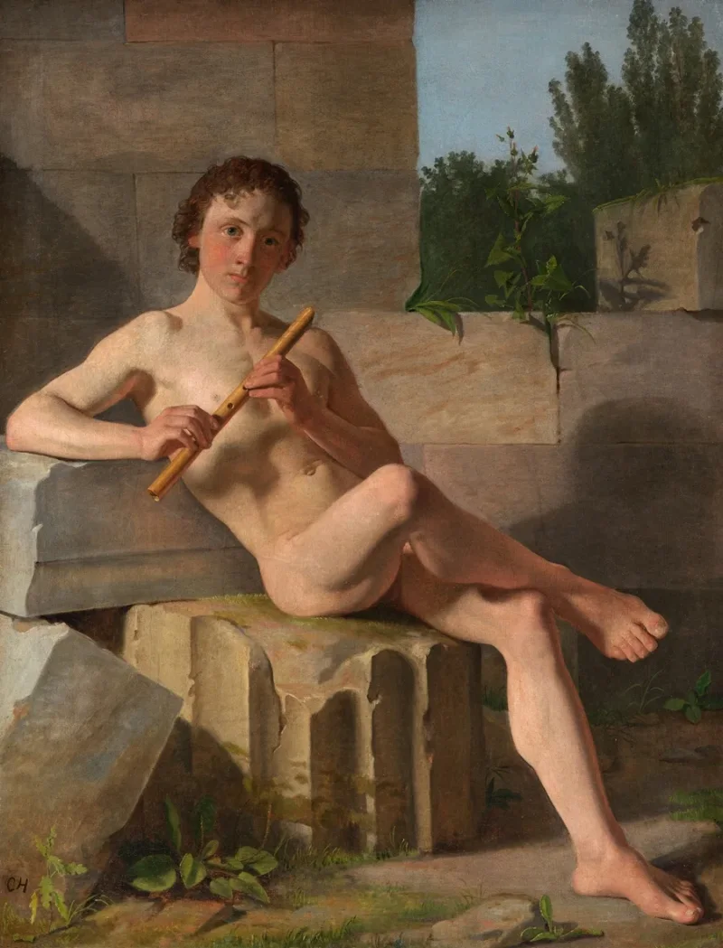 Constantin Hansen – Ein männliches Modell, das Flöte spielt 1826 | Giclée Kunstdruck gerahmt