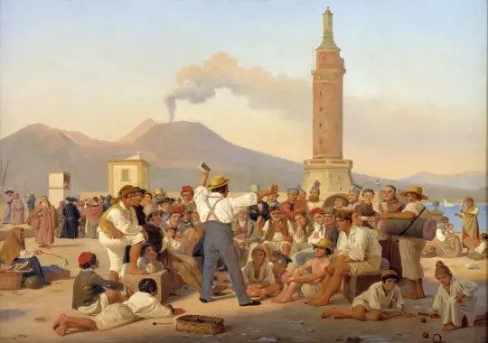 Constantin Hansen | Ein Rezitator von „Furious Orlando“ im Molo, Neapel - 1839 | Gerahmter Kunstdruck | Goldenes Zeitalter Dänemark | formida