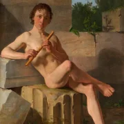Constantin Hansen | En mandlig model, der spiller fløjte - 1826 | Indrammet kunsttryk | Danmarks Guldalder | formida