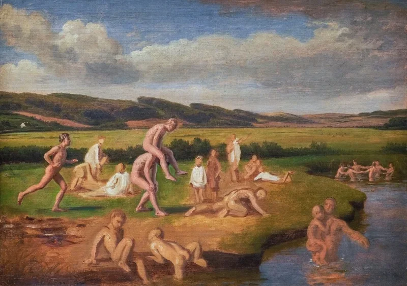 Constantin Hansen | Drenge bader og leger - 1853 | Indrammet kunsttryk | Danmarks Guldalder | formida