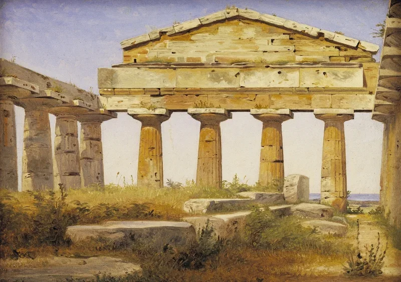 Constantin Hansen | Der Athena-Tempel in Paestum - 1838 | Gerahmter Kunstdruck | Goldenes Zeitalter Dänemark | formida