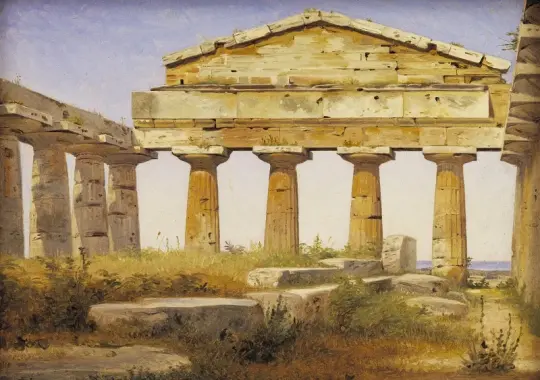 Constantin Hansen | Athenas Tempel i Paestum - 1838 | Indrammet kunsttryk | Danmarks Guldalder | formida