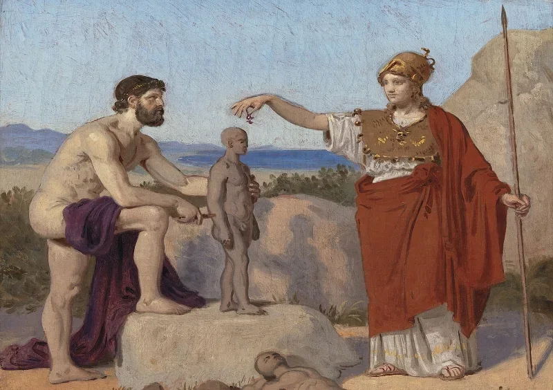 Constantin Hansen | Prometheus danner mennesket af ler - 1845 | Indrammet kunsttryk | Danmarks Guldalder | formida