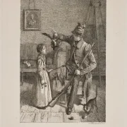 Constantin Hansen | Ein Jäger zeigt einem kleinen Mädchen seine Beute - 1832 | Gerahmter Kunstdruck | Goldenes Zeitalter Dänemark | formida