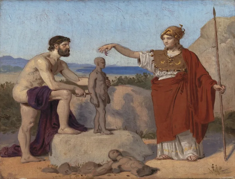 Constantin Hansen – Prometheus formt einen Mann aus Ton 1845 | Giclée Kunstdruck gerahmt