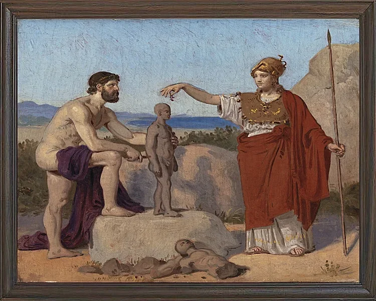 Constantin Hansen – Prometheus formt einen Mann aus Ton 1845 | Giclée Kunstdruck gerahmt