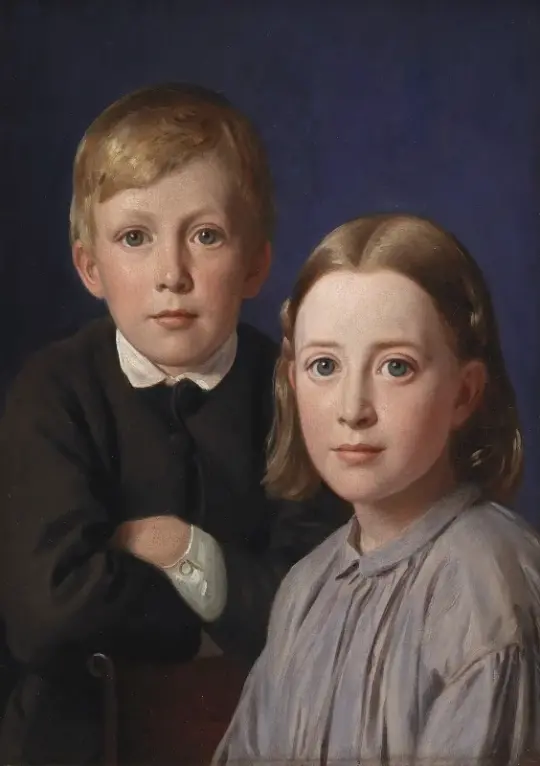 Constantin Hansen | Jens Simmelkær Asmussen og Katrine Asmussen som børn - 1867 | Indrammet kunsttryk | Danmarks Guldalder | formida