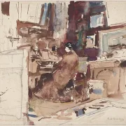 Dame im Atelier hinter Harmonium - 1867