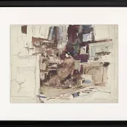 Dame im Atelier hinter Harmonium - 1867