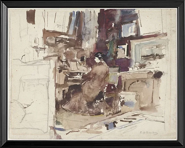 Dame im Atelier hinter Harmonium - 1867