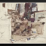 Dame im Atelier hinter Harmonium - 1867