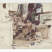 Dame im Atelier hinter Harmonium - 1867