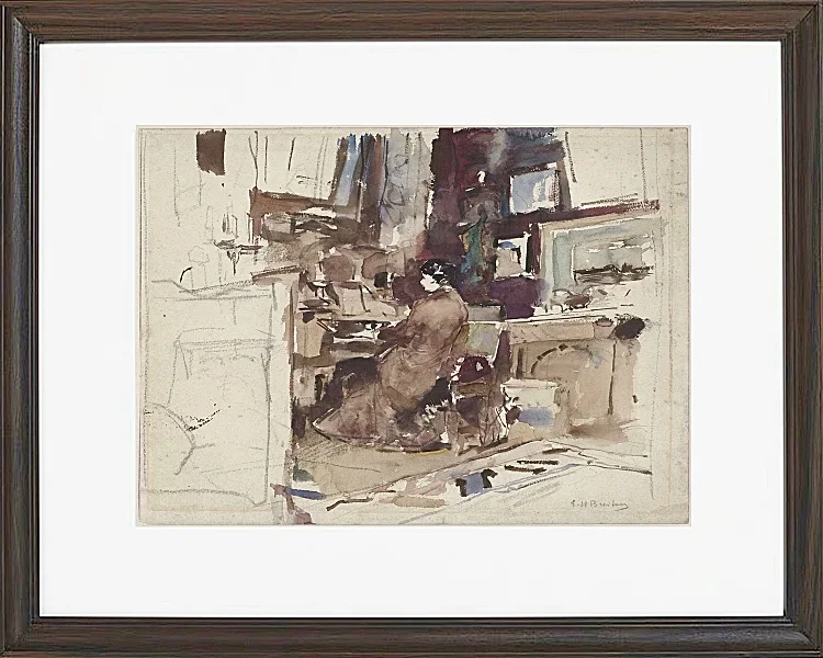 Dame im Atelier hinter Harmonium - 1867