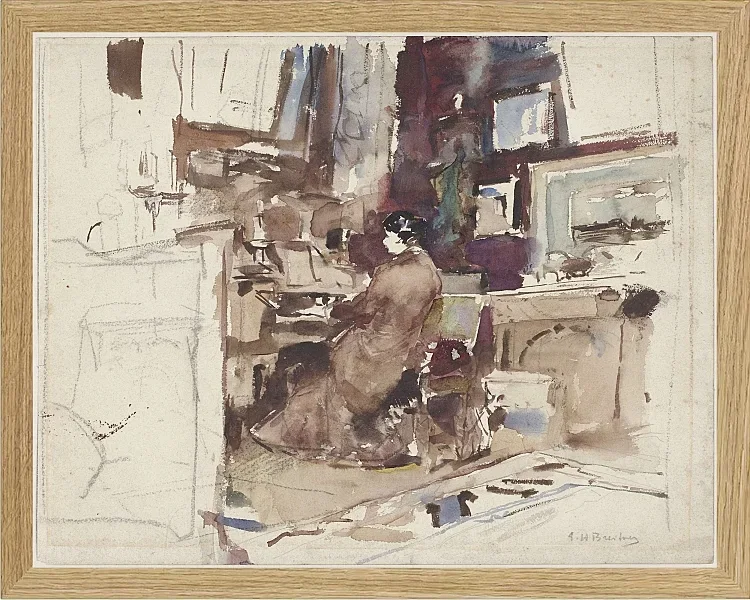 Dame im Atelier hinter Harmonium - 1867