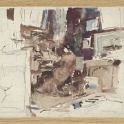 Dame im Atelier hinter Harmonium - 1867