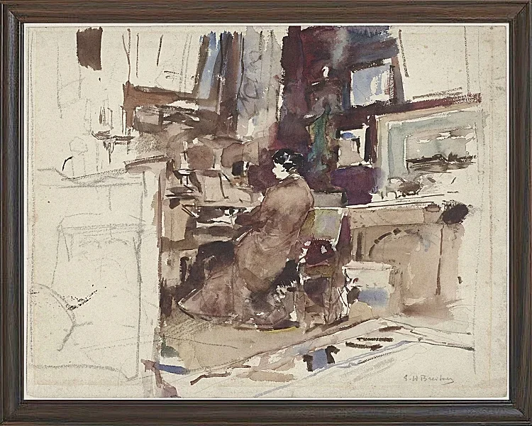 Dame im Atelier hinter Harmonium - 1867