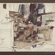 Dame im Atelier hinter Harmonium - 1867