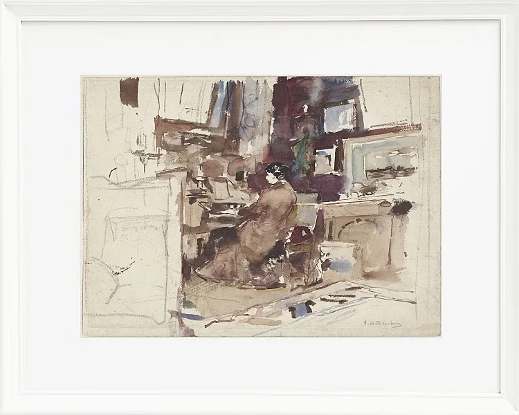 Dame im Atelier hinter Harmonium - 1867