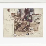 Dame im Atelier hinter Harmonium - 1867