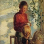 Zwei kleine Mädchen lernen das Nähen – 1910