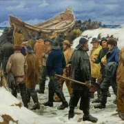 Das Rettungsboot wird durch die Dünen geführt – 1883