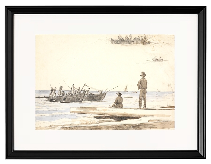 Zwei Fischerboote fahren zum Strand von Skagen – 1846