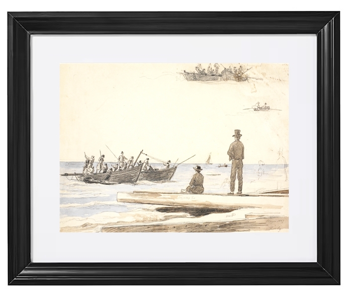 Zwei Fischerboote fahren zum Strand von Skagen – 1846